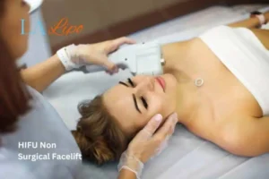 Woman having Hi-Fu to reduce wrinkles Keighley.
