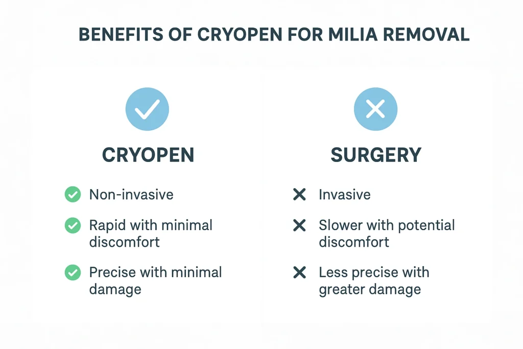 Benefits of cryopen for milia removal Keighley compared to surgical treatments.