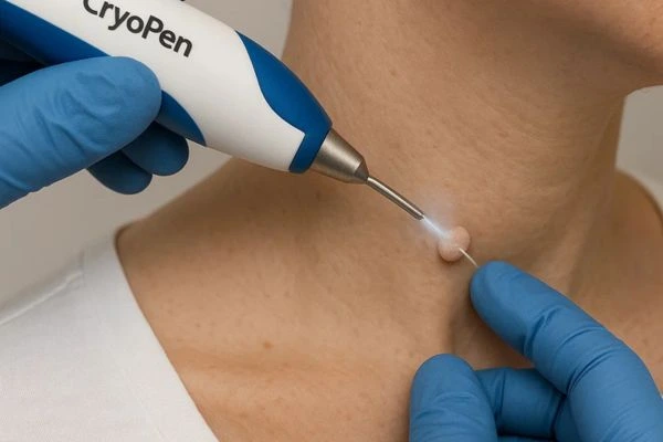 Person receiving Cryotherapy skin tag removal Keighley